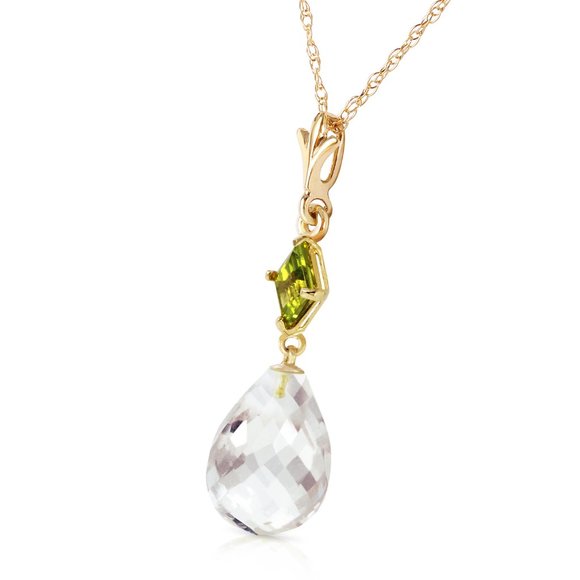 14K SOLID GOLD NECKLACE WITH PERIDOT & WHITE TOPAZ